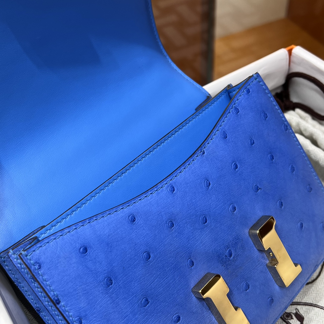HERMES 爱马仕 【现货】Constance 19CM 7T Bleu electrique电光蓝 Ostrich 鸵鸟皮 现货 进口蜜蜡线 全手工制作 铂金女王 Birkinmm