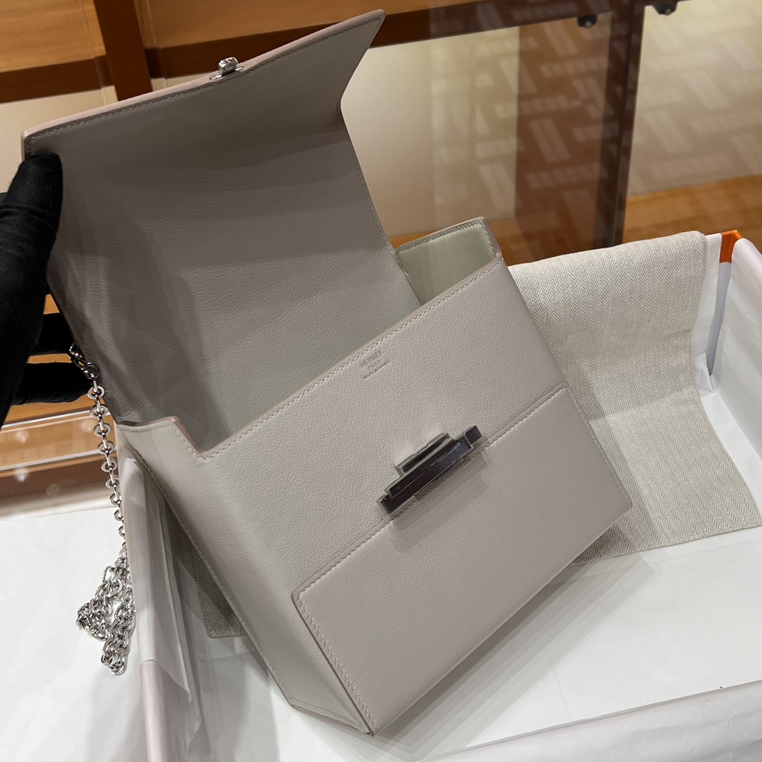 HERMES 爱马仕 Cinhetic 走秀款盒子包 10 Craie 奶昔白 Evercolor 进口蜜蜡线 全手工制作