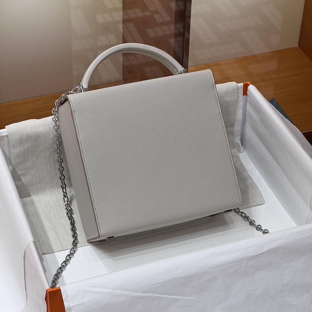 HERMES 爱马仕 Cinhetic 走秀款盒子包 10 Craie 奶昔白 Evercolor 进口蜜蜡线 全手工制作