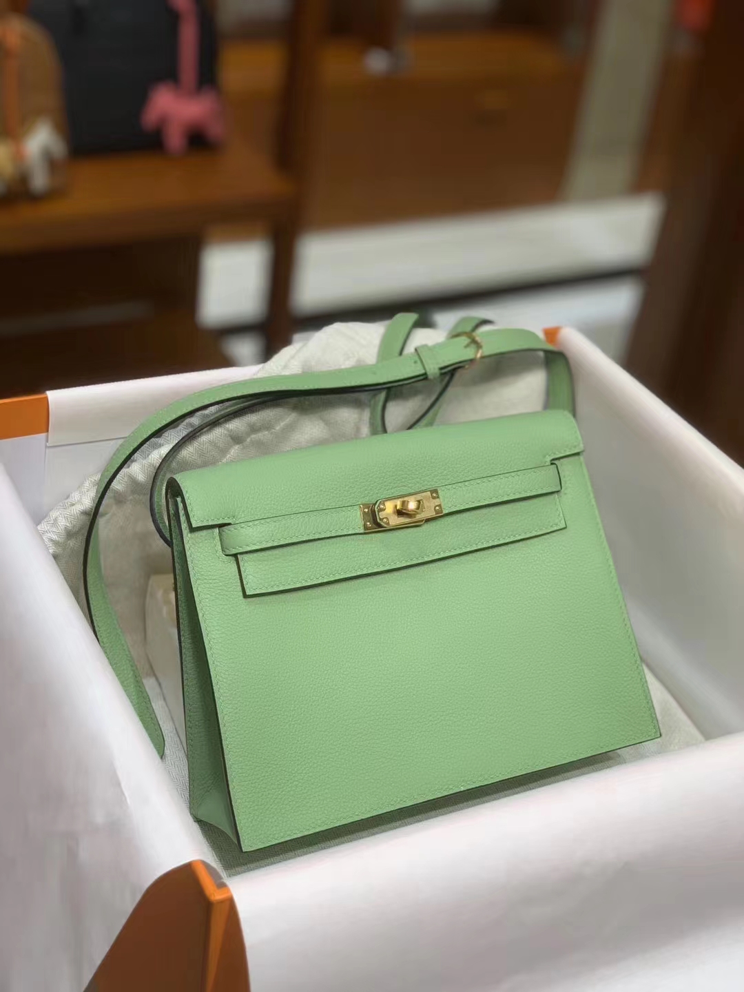Birkinmm 铂金女王 HERMES 爱马仕 Kellydanse 22cm Evercolor皮 3i 牛油果绿 进口蜜蜡线 全手工制作