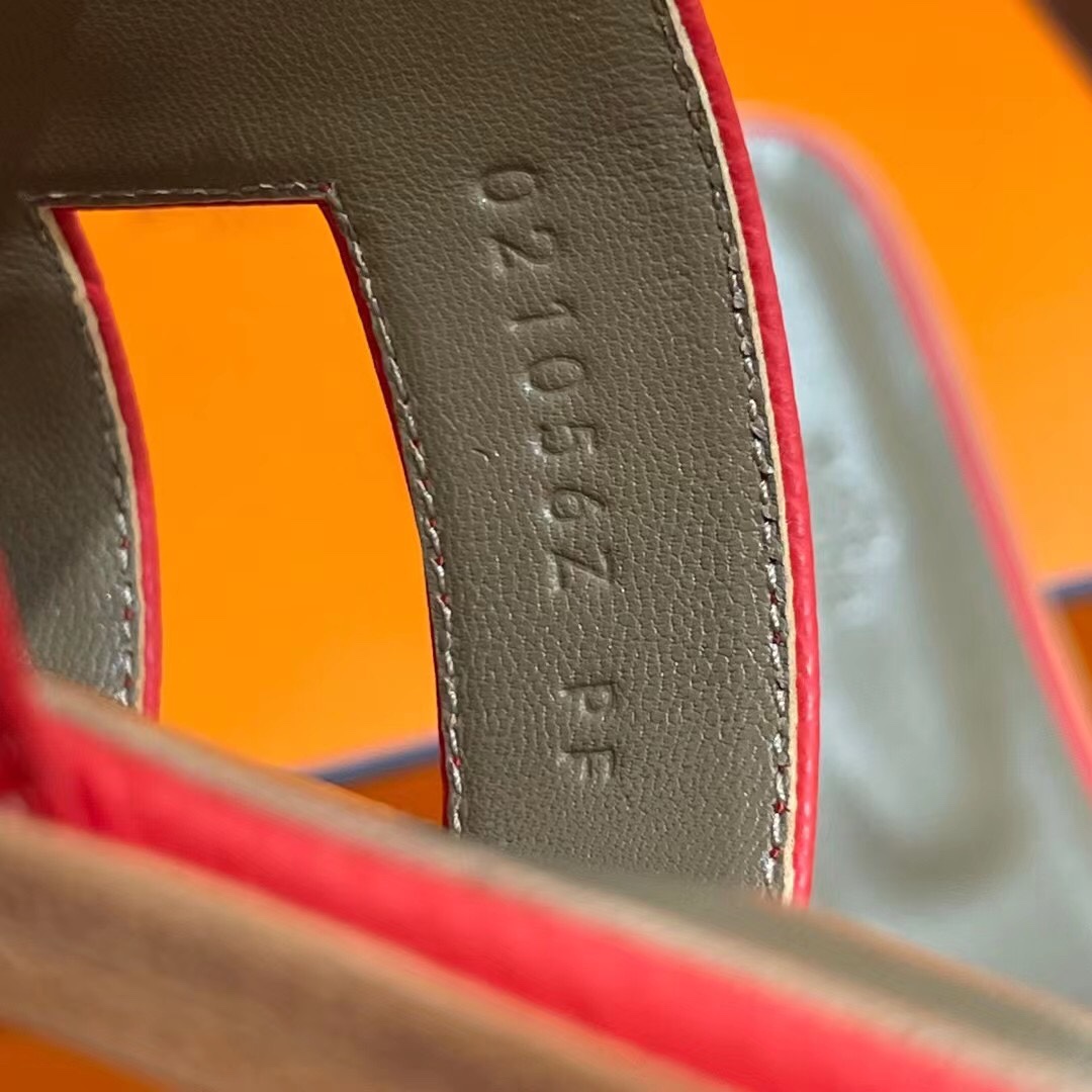 HERMES 爱马仕 H拖鞋 34-41码 原厂同步 进口真皮大底 全手工制作 5Q Rouge Venitien 国旗红