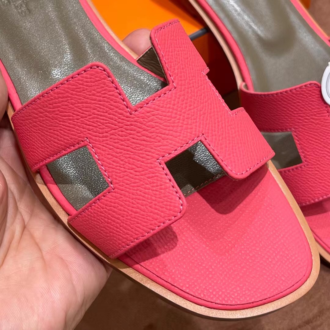 HERMES 爱马仕 H拖鞋 34-41码 原厂同步 进口真皮大底 全手工制作 U5 Rose eLipstick唇膏粉