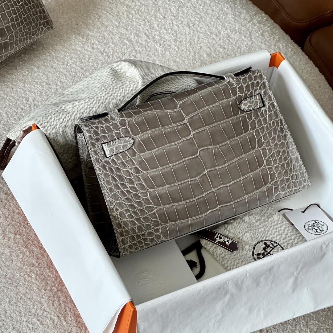 HERMES 爱马仕  MiniKelly 1 81 Gris Tourterelle 斑鸠灰 鳄鱼皮 进口蜜蜡线 全手工制作