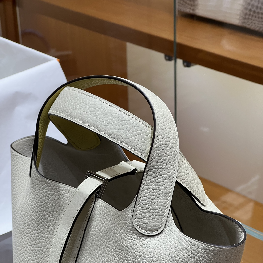 HERMES 爱马仕官网推荐 菜篮子 Picotin 纯手工 10 Craie奶昔白 1Z Jaune Poussin小鸡黄 TC皮 进口蜜蜡线 全手工制作