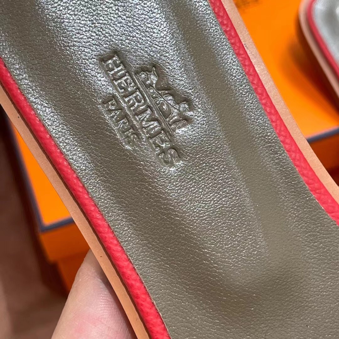 HERMES 爱马仕 H拖鞋 34-41码 原厂同步 进口真皮大底 全手工制作 5Q Rouge Venitien 国旗红