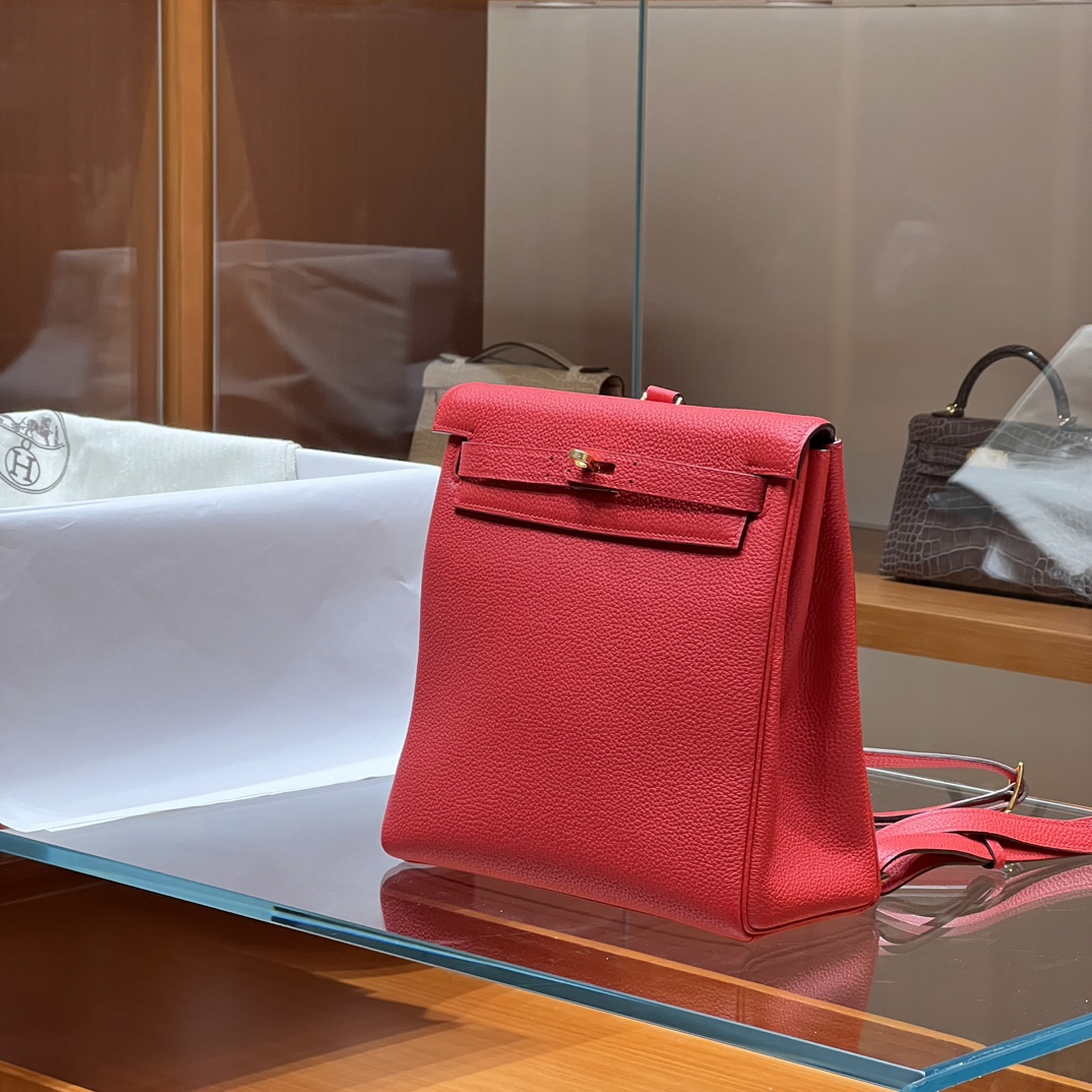 HERMES 爱马仕官网推荐 Kelly ado 双肩背包 21cm Q5 Rouge Casaque 国旗红 Togo皮 进口蜜蜡线 全手工制作
