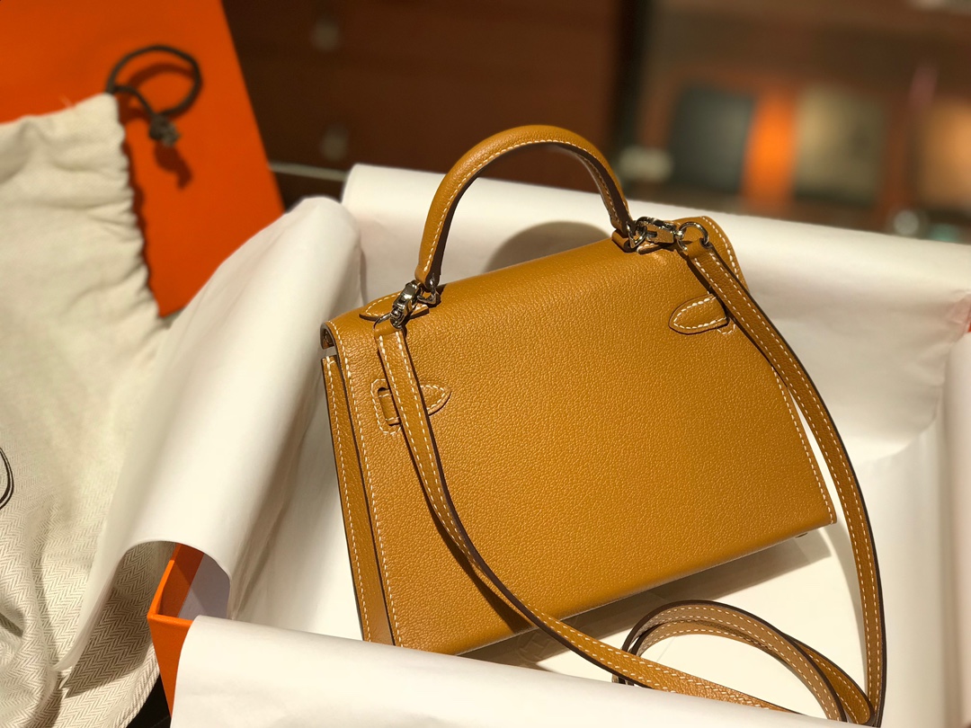 HERMES 爱马仕 【现货】 MiniKelly 2 山羊皮 CK37 金棕色 现货 进口蜜蜡线 全手工制作