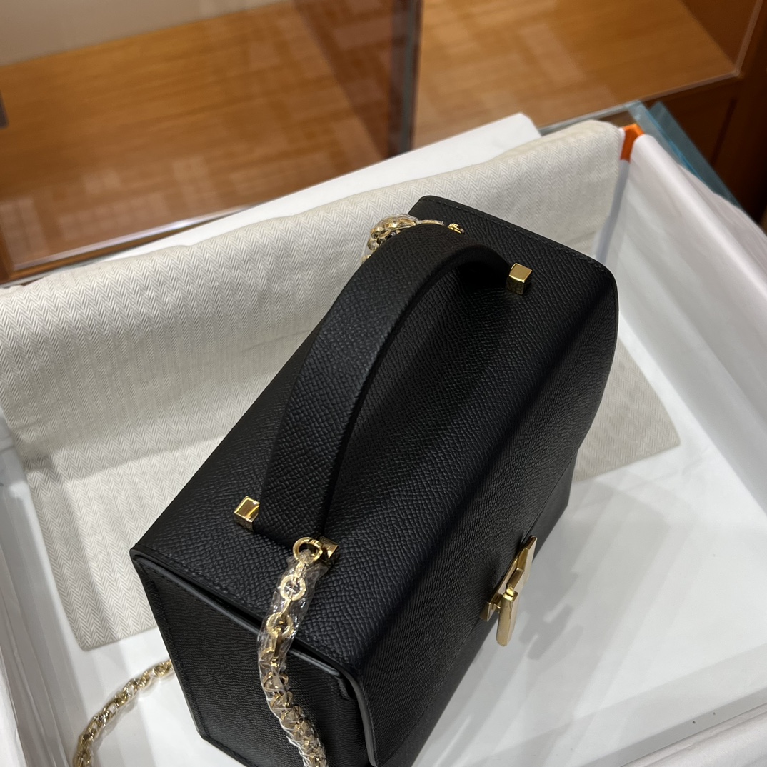 HERMES 爱马仕 Cinhetic 走秀款盒子包 89 Nior 经典黑 Epsom 进口蜜蜡线 全手工制作