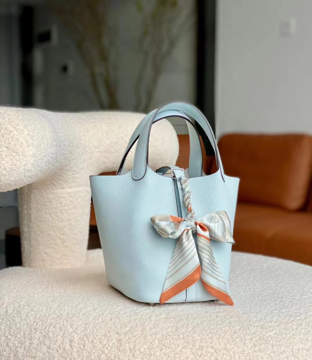 HERMES 爱马仕官网推荐 菜篮子 Picotin 纯手工 U2 Bieu Zephyr和风蓝 TC皮 进口蜜蜡线 全手工制作