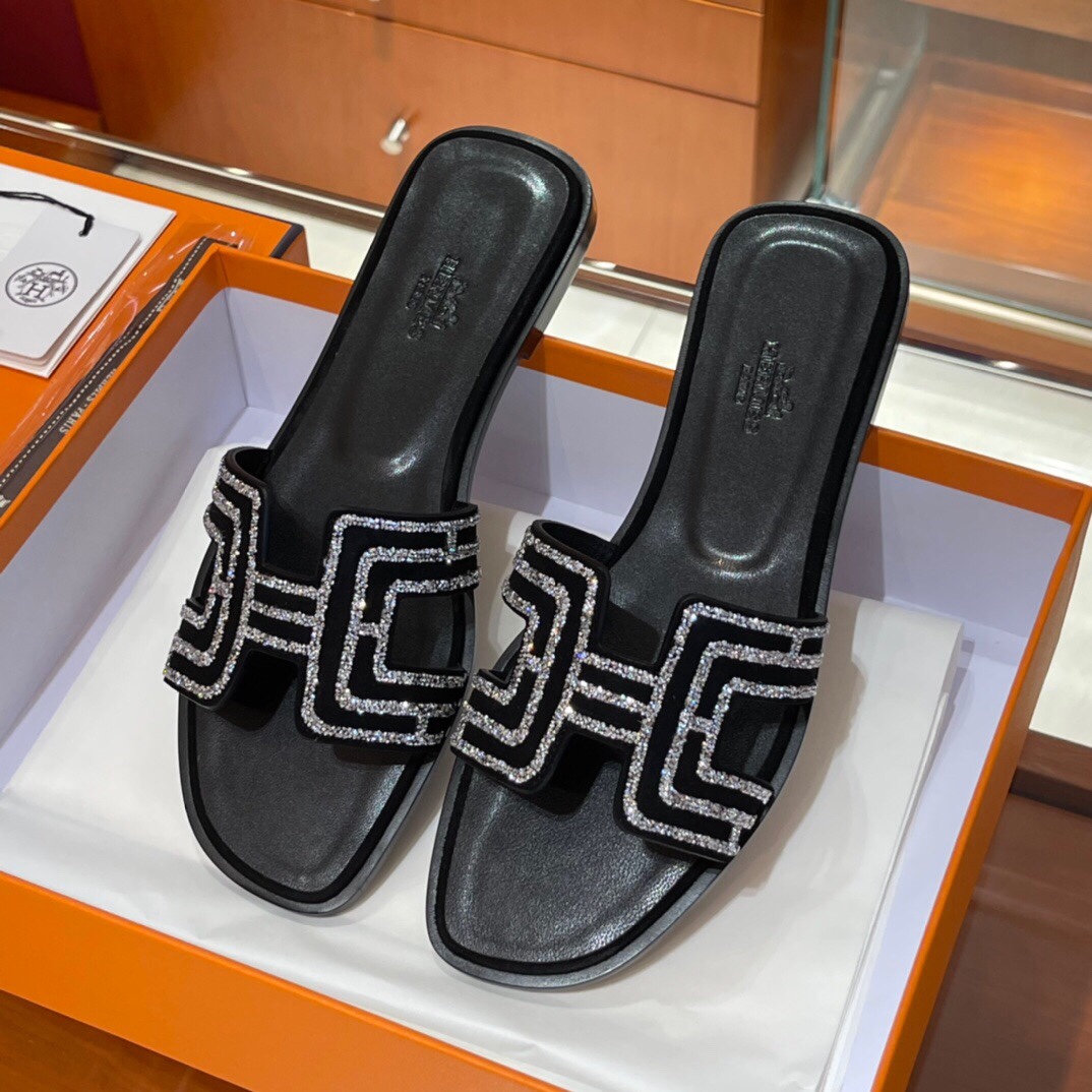HERMES 爱马仕 拖鞋 34-41码 原厂同步水钻女鞋 进口真皮大底 全手工制作