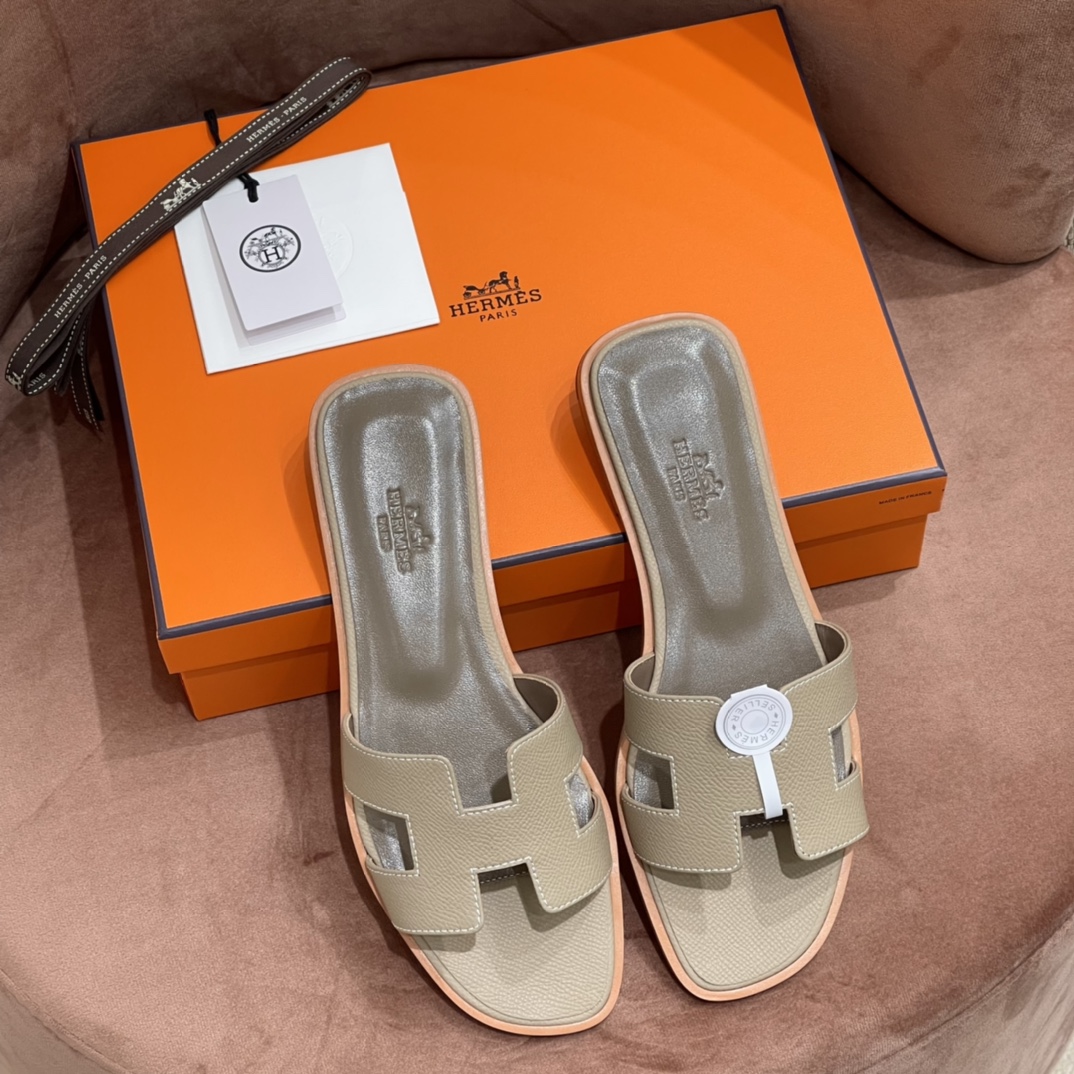 HERMES 爱马仕 H拖鞋 34-41码 原厂同步 进口真皮大底 全手工制作 S2 Trench风衣灰