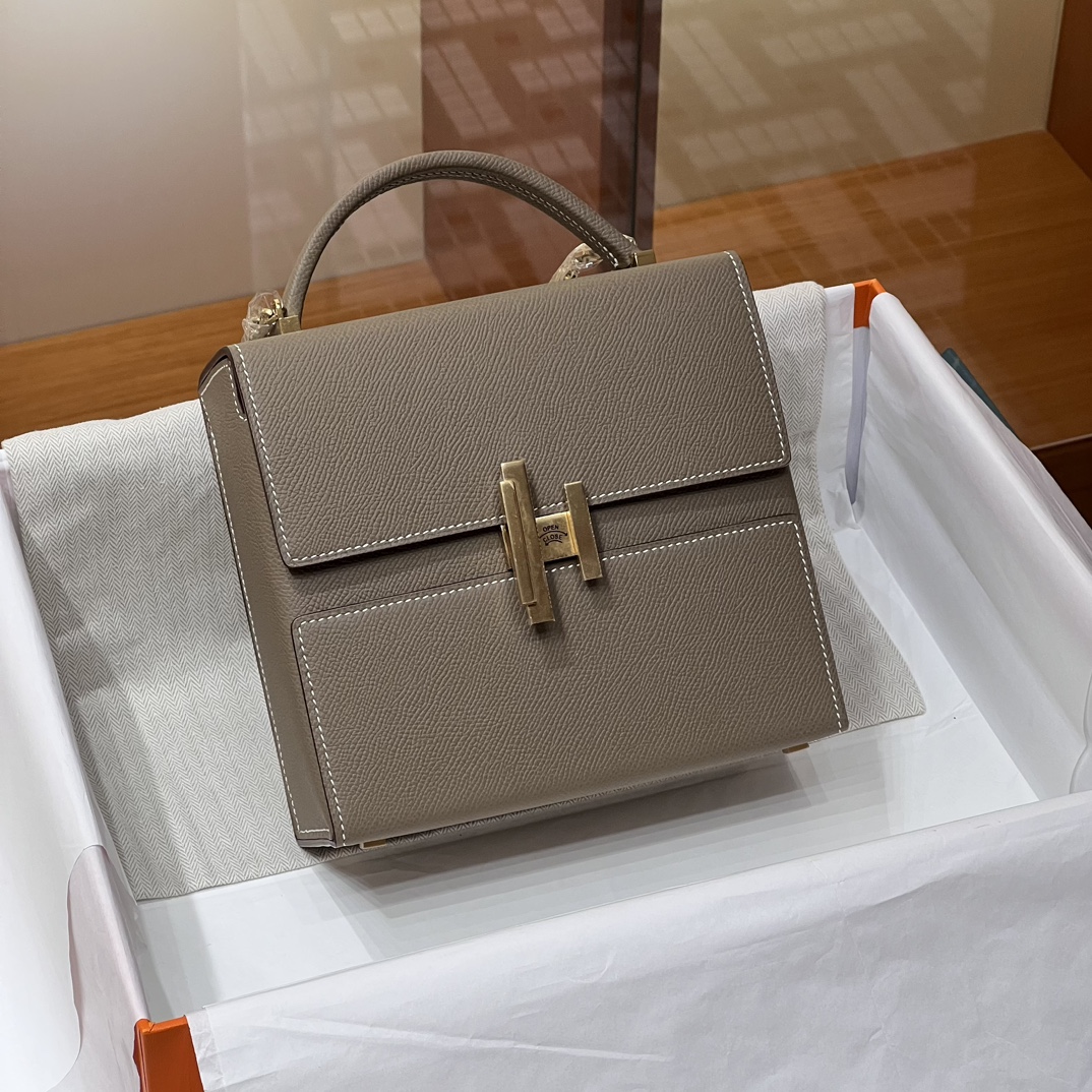 HERMES 爱马仕 Cinhetic 走秀款盒子包 8C Gri Elephant 大象灰 Epsom 进口蜜蜡线 全手工制作