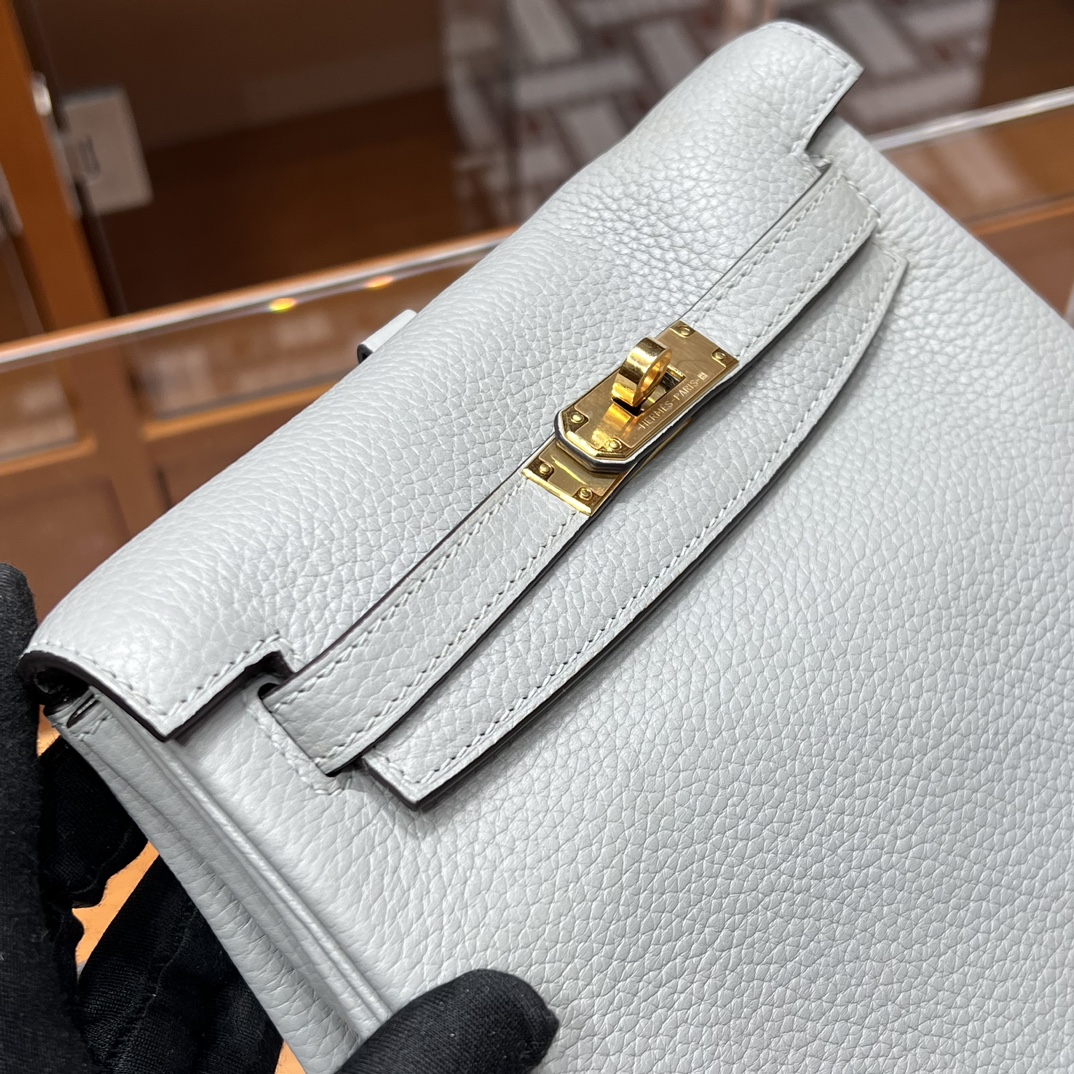 HERMES 爱马仕官网推荐 Kelly ado 双肩背包 21cm S2 Trench风衣灰 Togo皮 进口蜜蜡线 全手工制作
