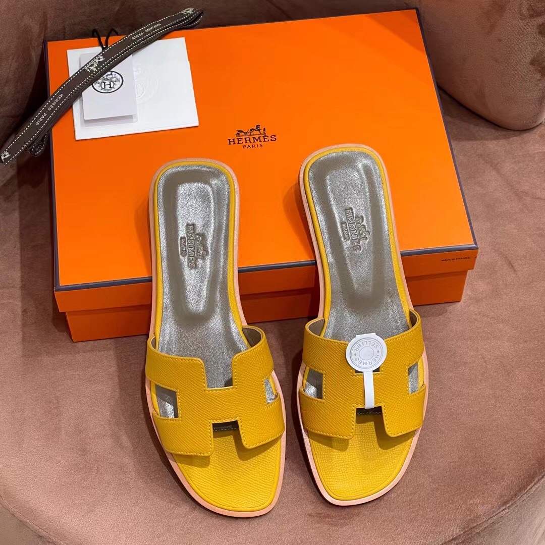 HERMES 爱马仕 H拖鞋 34-41码 原厂同步 进口真皮大底 全手工制作 9D 琥珀黄