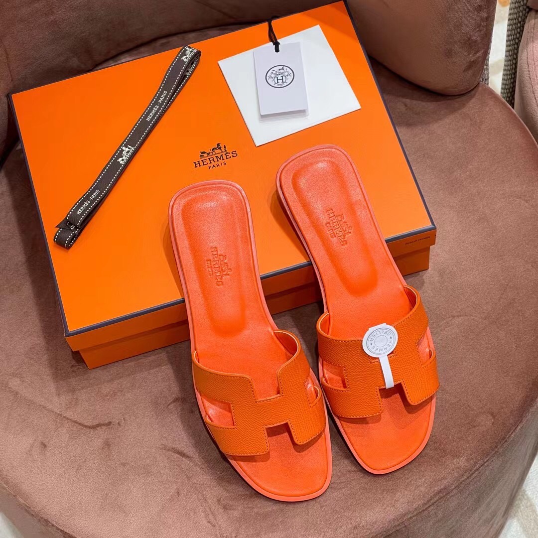 HERMES 爱马仕 H拖鞋 34-41码 原厂同步 进口真皮大底 全手工制作 93 Orange 橙色