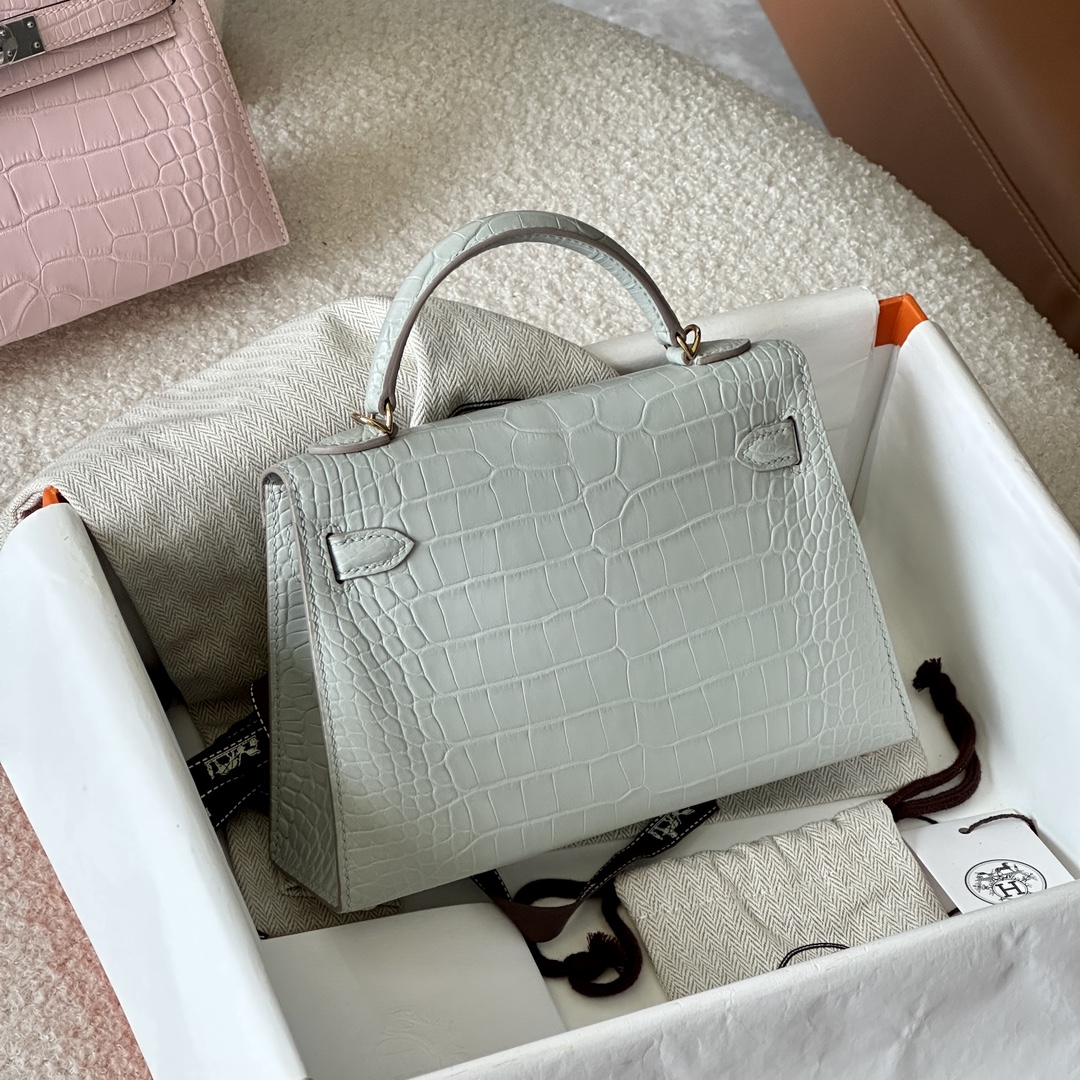 HERMES 爱马仕  MiniKelly 2 80 Gris Perle 珍珠灰 鳄鱼皮 进口蜜蜡线 全手工制作