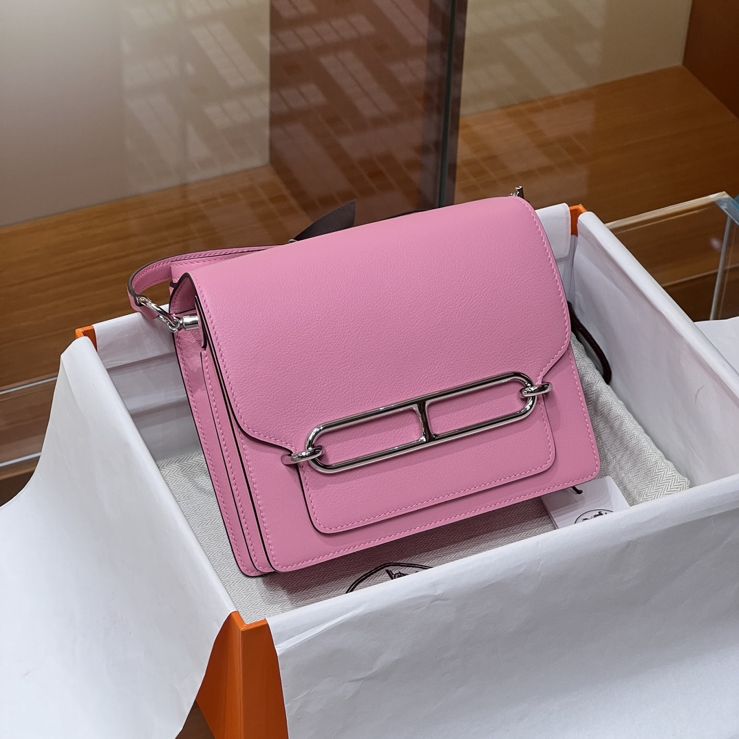 HERMES 爱马仕官网推荐 Roulis 猪鼻子 E5 Rose Tyrien蜜桃粉 Swift皮 进口蜜蜡线 全手工制作