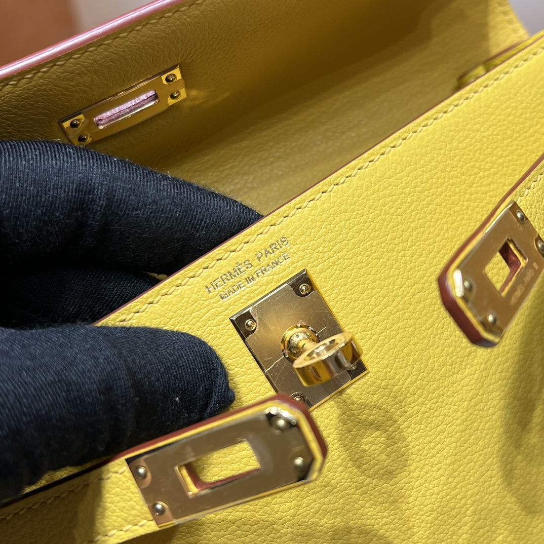 Birkinmm 铂金女王 HERMES 爱马仕 Kellydanse 22cm Evercolor皮 9D 琥珀黄 进口蜜蜡线 全手工制作