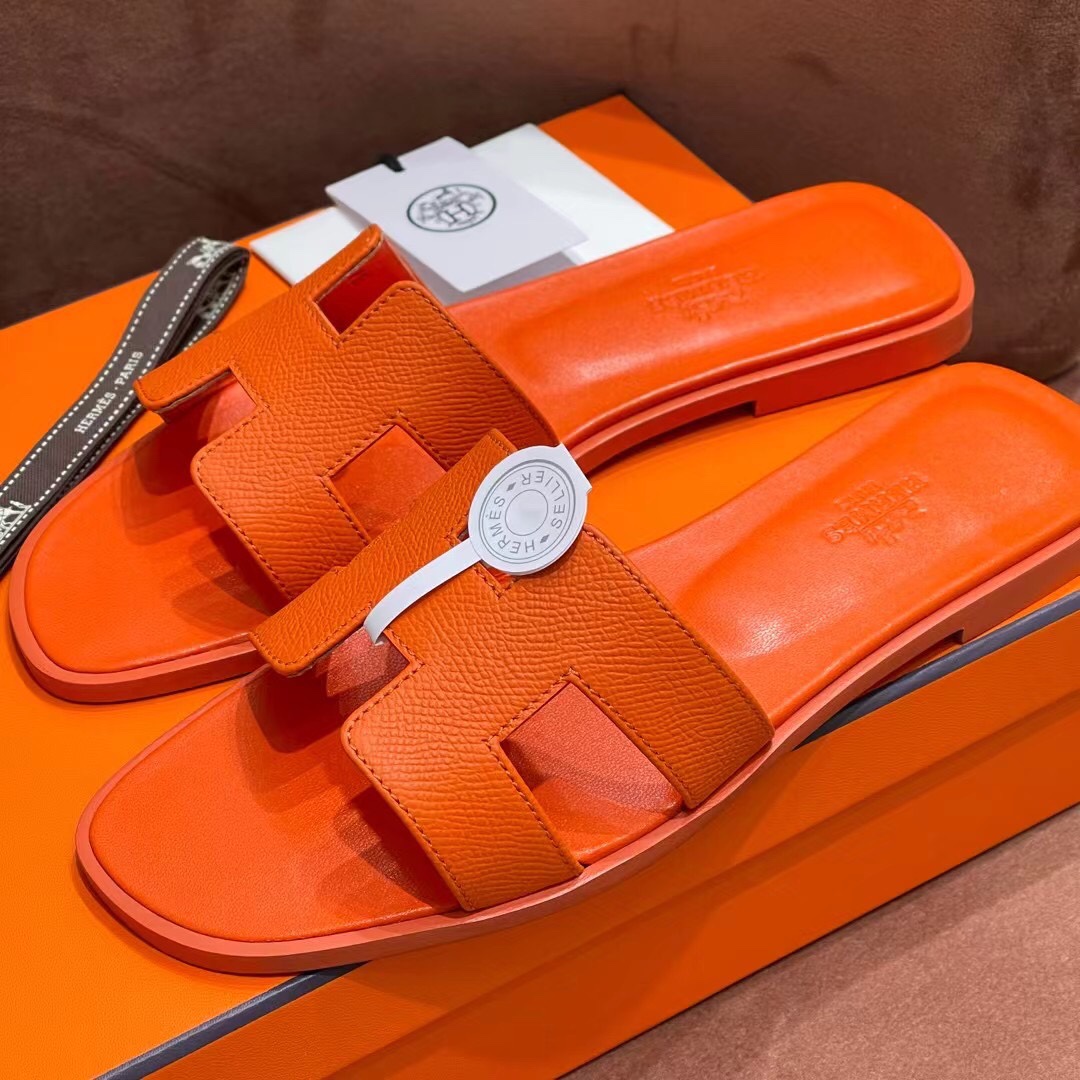 HERMES 爱马仕 H拖鞋 34-41码 原厂同步 进口真皮大底 全手工制作 93 Orange 橙色