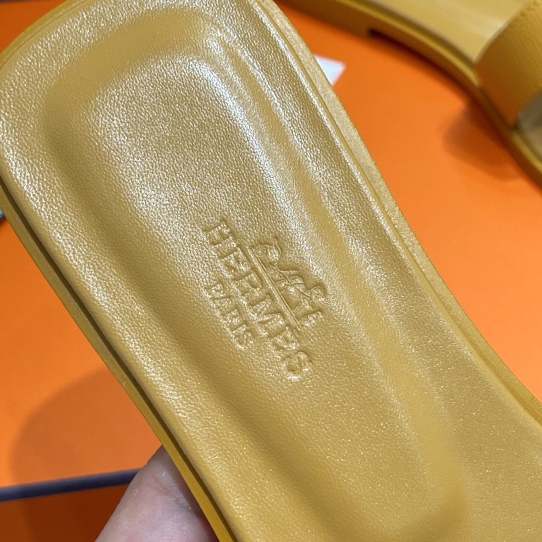HERMES 爱马仕 H拖鞋 34-41码 原厂同步 进口真皮大底 全手工制作 9D 琥珀黄