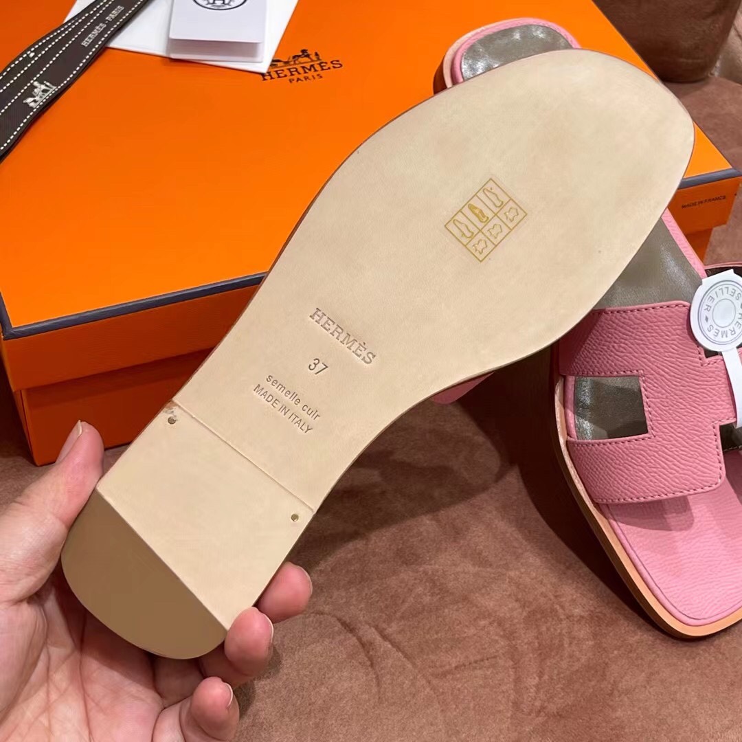 HERMES 爱马仕 H拖鞋 34-41码 原厂同步 进口真皮大底 全手工制作 5P 樱花粉
