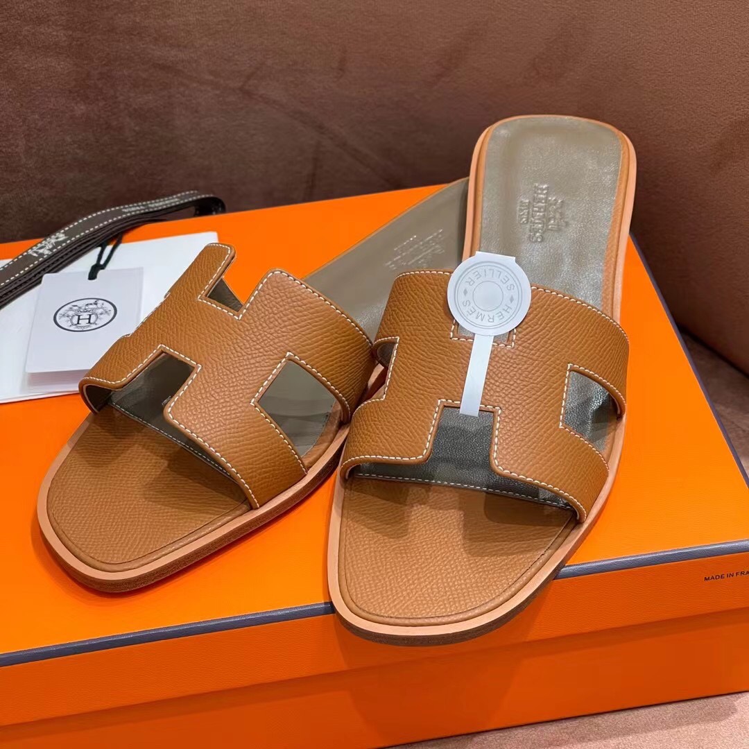HERMES 爱马仕 H拖鞋 34-41码 原厂同步 进口真皮大底 全手工制作 CK37 金棕色