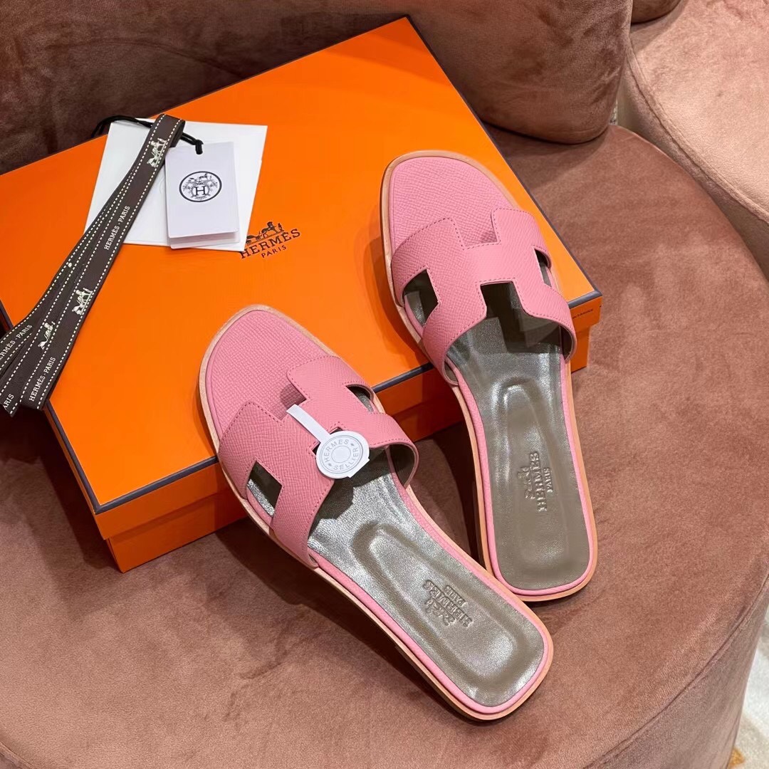 HERMES 爱马仕 H拖鞋 34-41码 原厂同步 进口真皮大底 全手工制作 5P 樱花粉