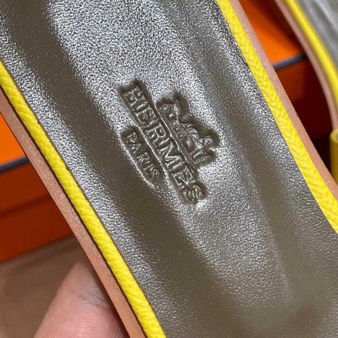 HERMES 爱马仕 H拖鞋 34-41码 原厂同步 进口真皮大底 全手工制作 9N Citron 柠檬黄