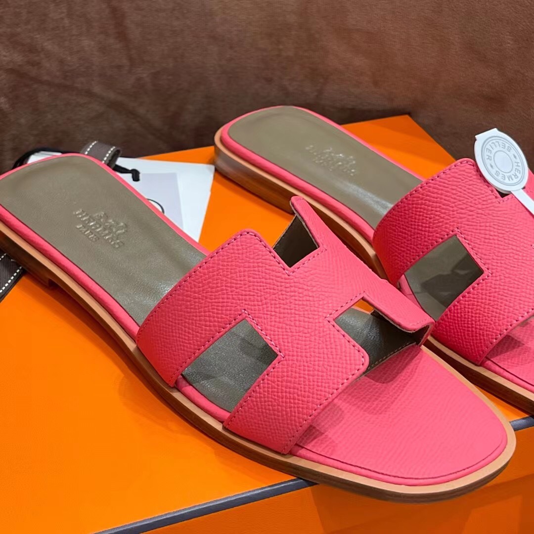 HERMES 爱马仕 H拖鞋 34-41码 原厂同步 进口真皮大底 全手工制作 U5 Rose eLipstick唇膏粉
