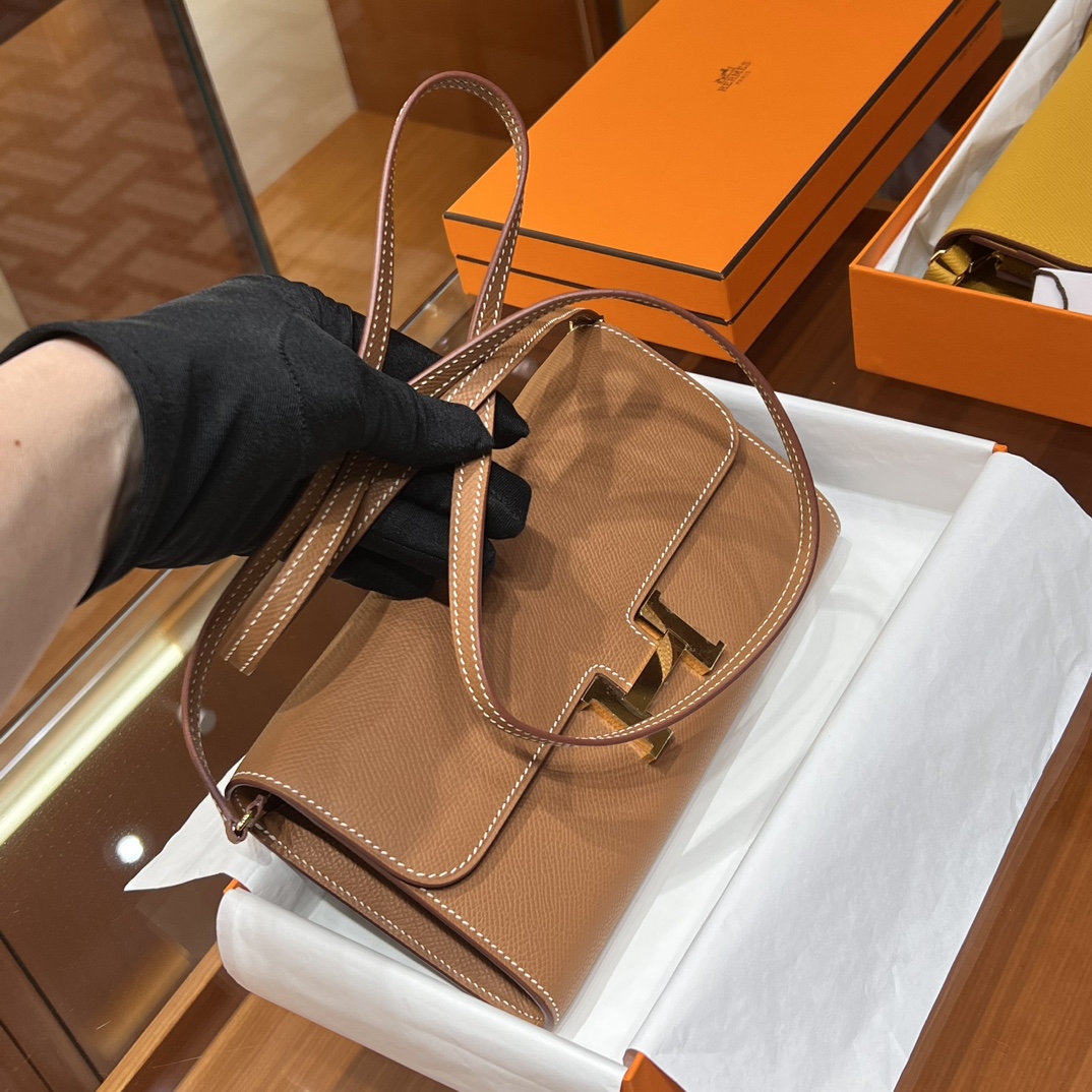 铂金女王 HERMES 爱马仕  Constance To Go Espom皮 19cm CK37 金棕色 进口蜜蜡线 全手工制作