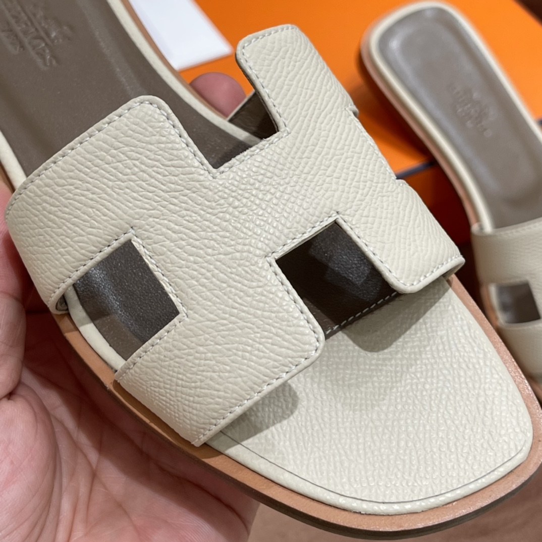 HERMES 爱马仕 H拖鞋 34-41码 原厂同步 进口真皮大底 全手工制作 10 Craie奶昔白