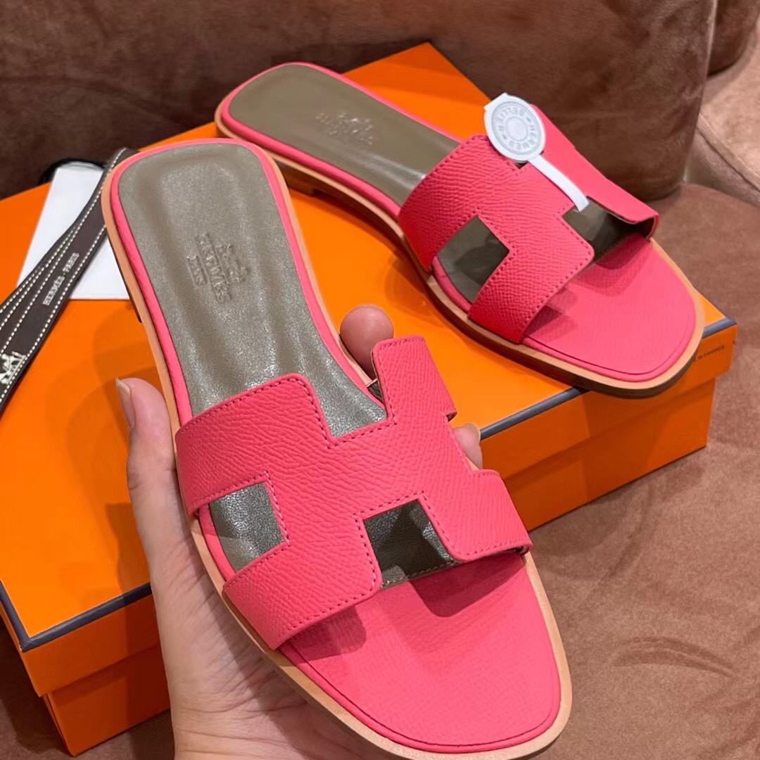HERMES 爱马仕 H拖鞋 34-41码 原厂同步 进口真皮大底 全手工制作 U5 Rose eLipstick唇膏粉