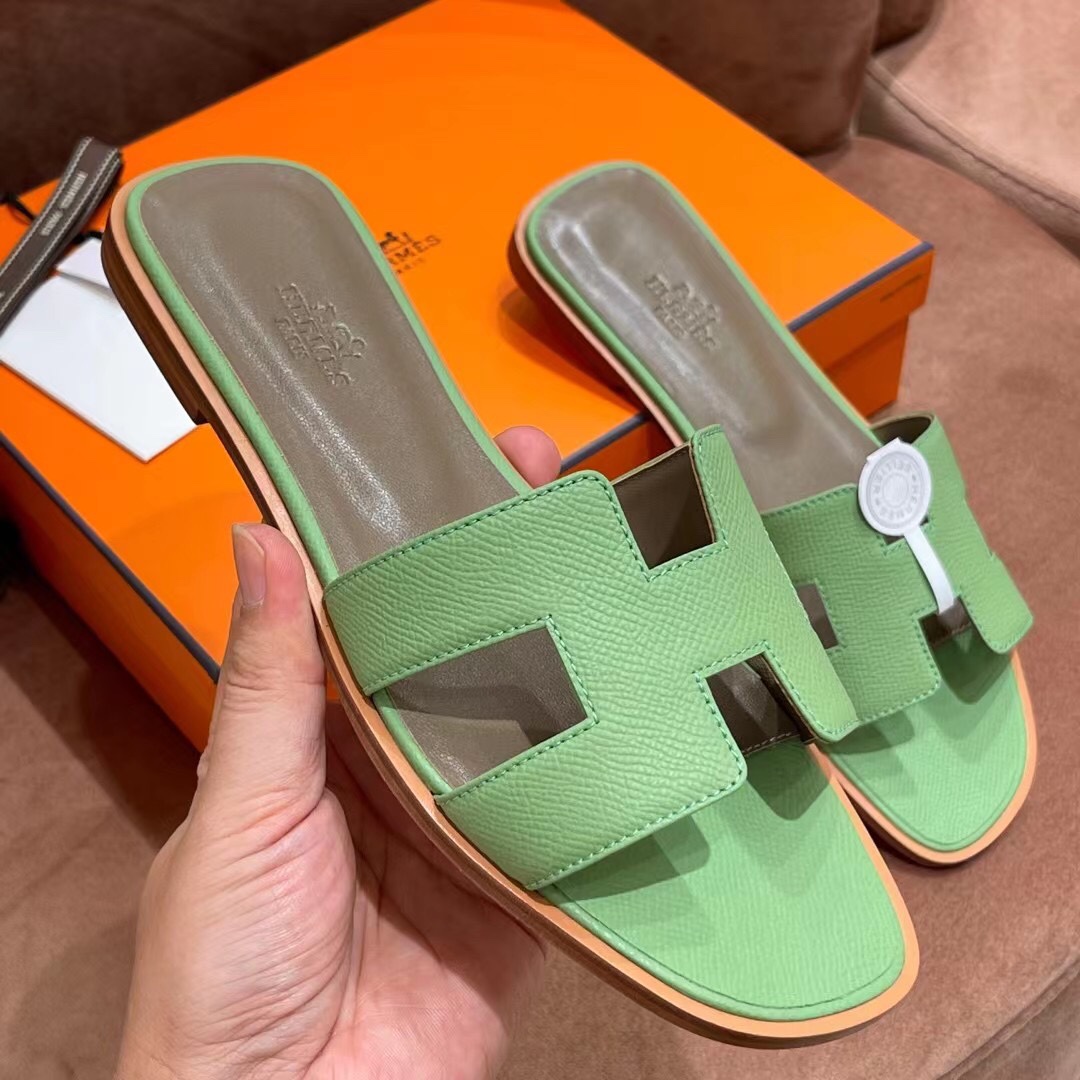 HERMES 爱马仕 H拖鞋 34-41码 原厂同步 进口真皮大底 全手工制作 3i 牛油果绿