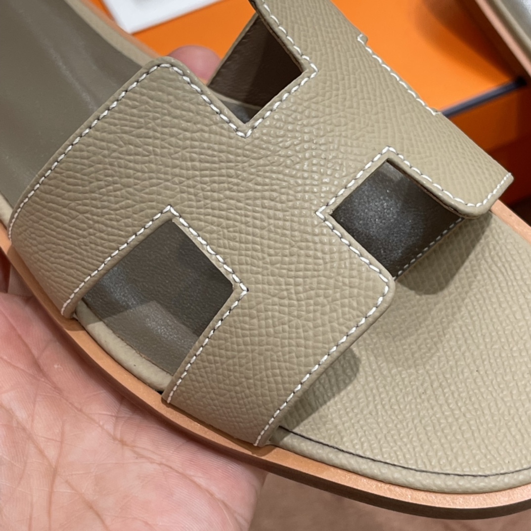 HERMES 爱马仕 H拖鞋 34-41码 原厂同步 进口真皮大底 全手工制作 S2 Trench风衣灰