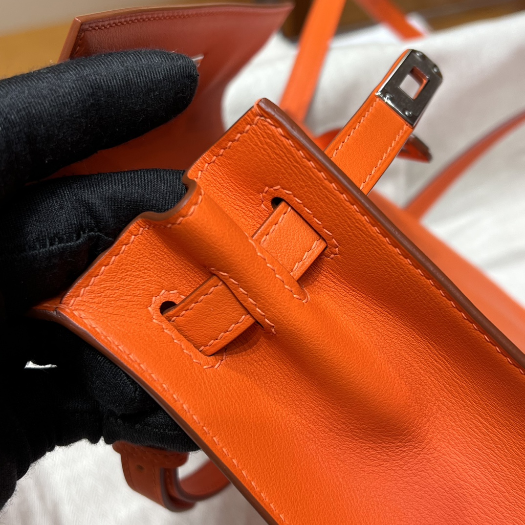 Birkinmm 铂金女王 HERMES 爱马仕 Kellydanse 22cm Evercolor皮 93 Orange 橙色 进口蜜蜡线 全手工制作