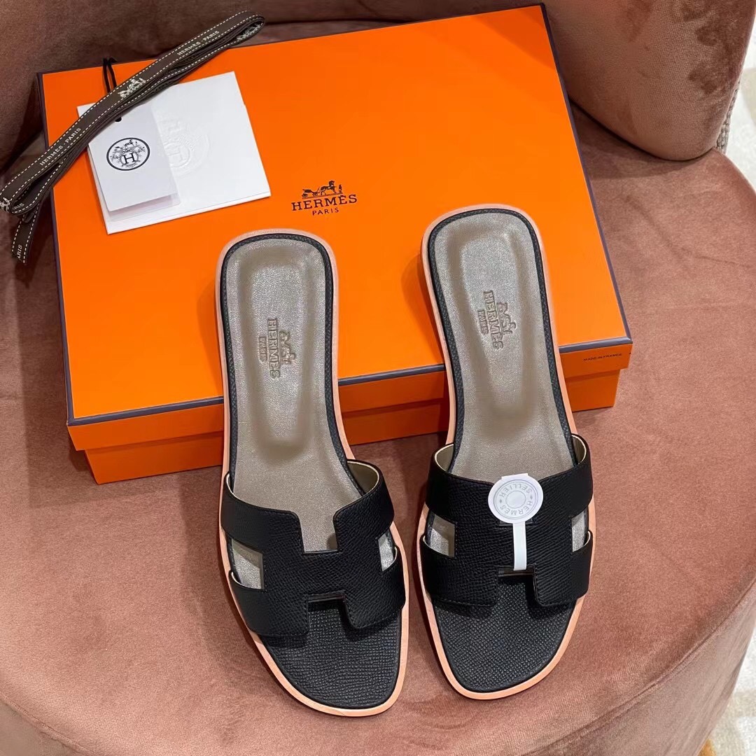 HERMES 爱马仕 H拖鞋 34-41码 原厂同步 进口真皮大底 全手工制作 89 Nior 经典黑