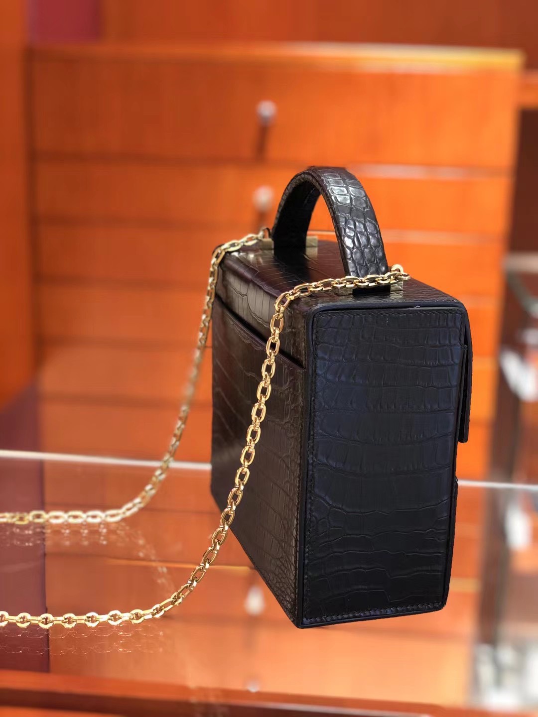HERMES 爱马仕 Cinhetic 走秀款盒子包 89 Nior 经典黑 鳄鱼皮 进口蜜蜡线 全手工制作