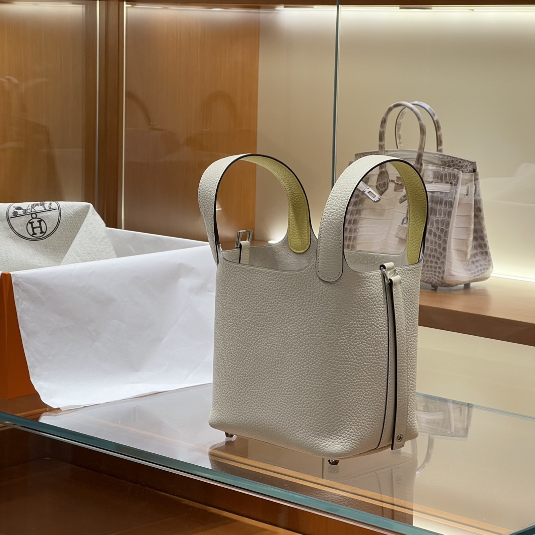 HERMES 爱马仕官网推荐 菜篮子 Picotin 纯手工 10 Craie奶昔白 1Z Jaune Poussin小鸡黄 TC皮 进口蜜蜡线 全手工制作