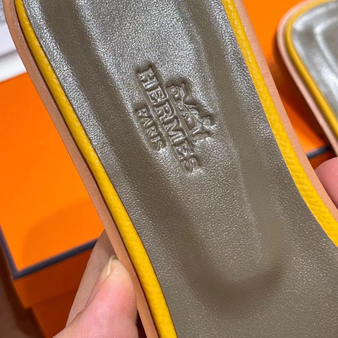 HERMES 爱马仕 H拖鞋 34-41码 原厂同步 进口真皮大底 全手工制作 9D 琥珀黄
