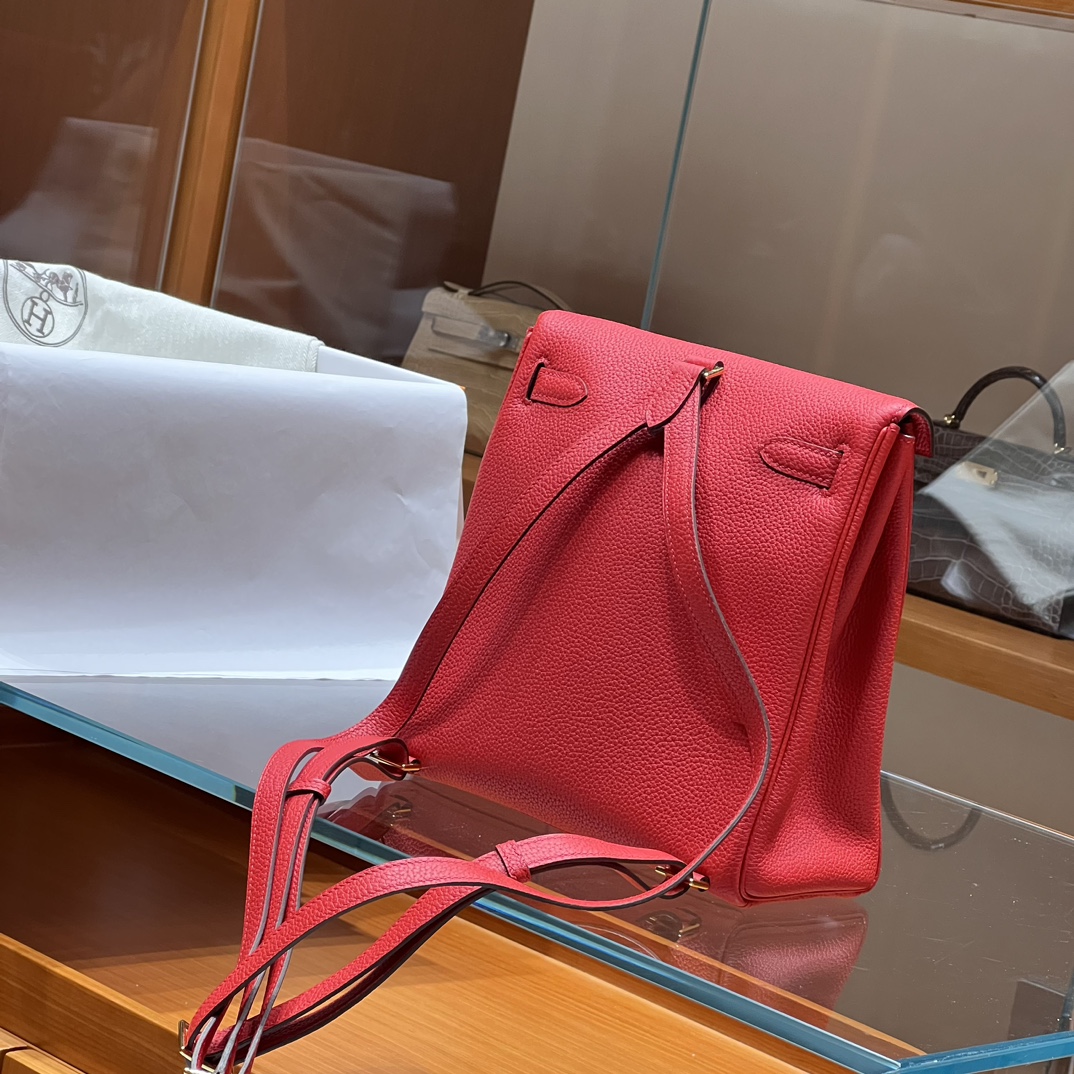 HERMES 爱马仕官网推荐 Kelly ado 双肩背包 21cm Q5 Rouge Casaque 国旗红 Togo皮 进口蜜蜡线 全手工制作