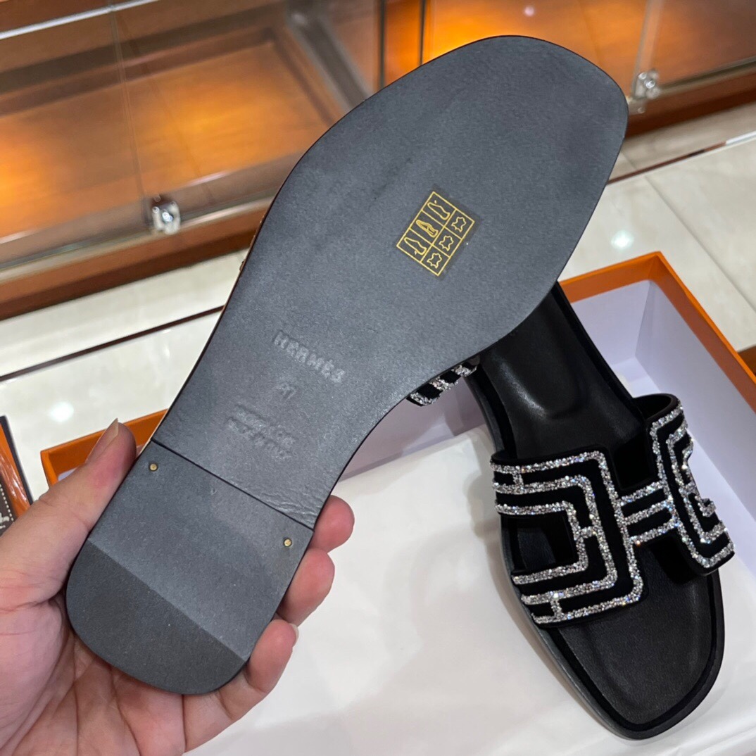 HERMES 爱马仕 拖鞋 34-41码 原厂同步水钻女鞋 进口真皮大底 全手工制作