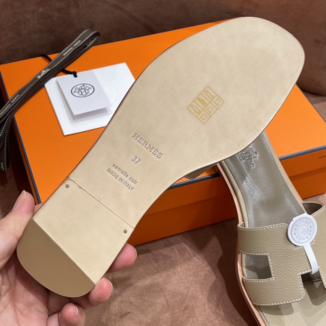 HERMES 爱马仕 H拖鞋 34-41码 原厂同步 进口真皮大底 全手工制作 S2 Trench风衣灰