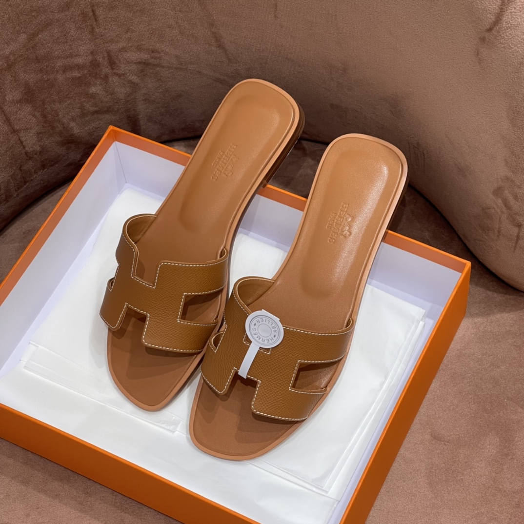 HERMES 爱马仕 H拖鞋 34-41码 原厂同步 进口真皮大底 全手工制作 28 Caremel焦糖色