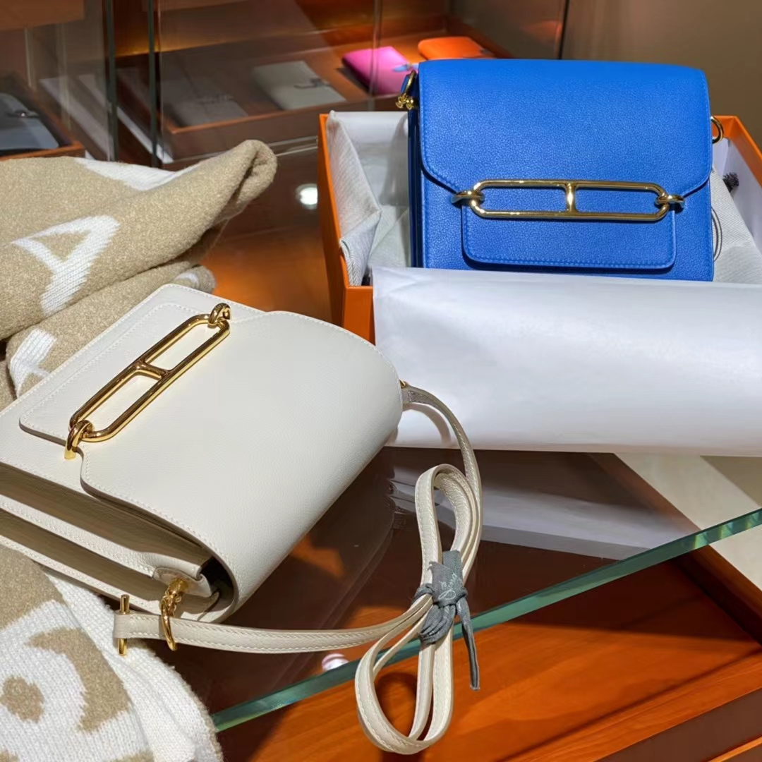HERMES 爱马仕官网推荐 Roulis 猪鼻子 10 Craie粉笔白 T7 Bleu Hydra水妖蓝 Swift皮 进口蜜蜡线 全手工制作
