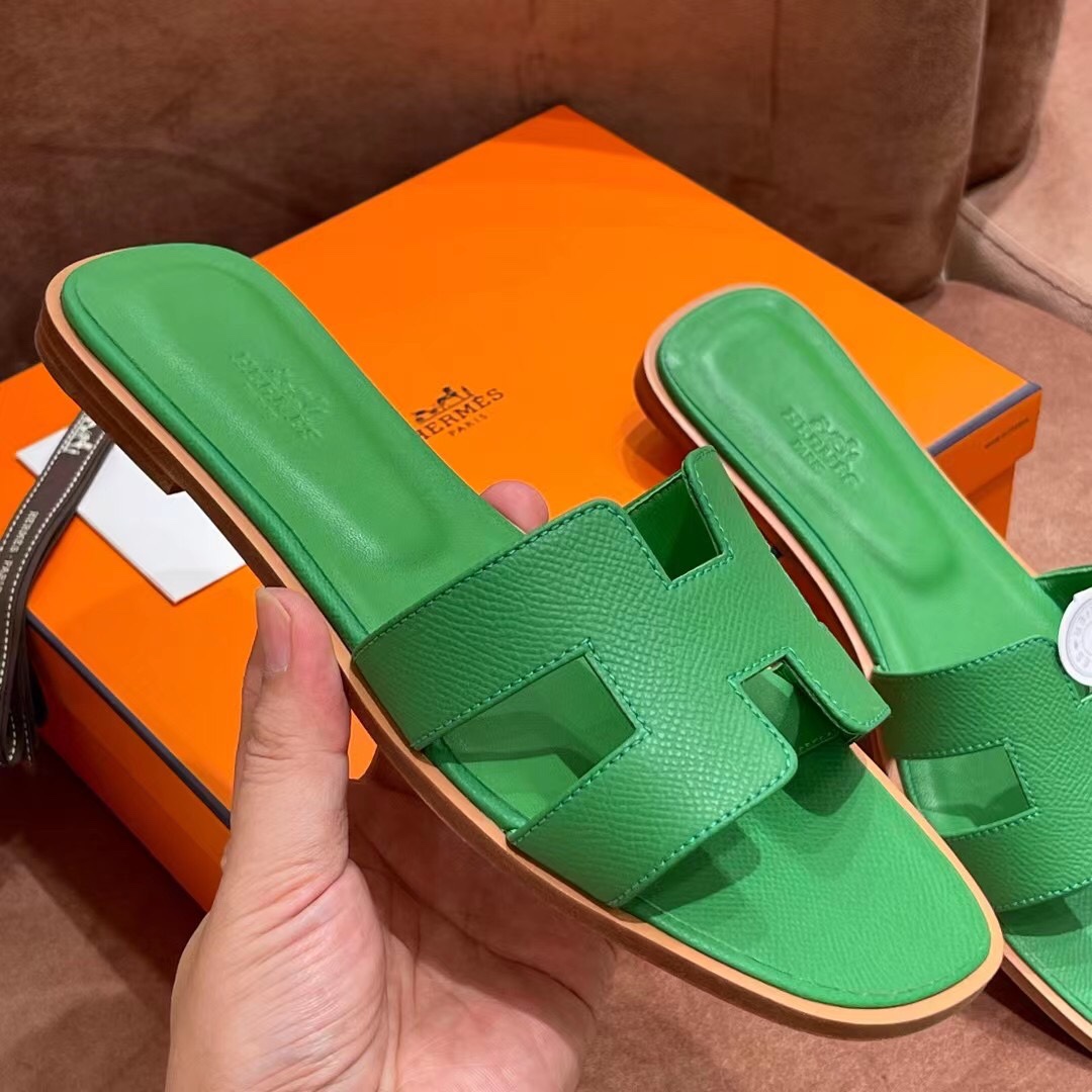 HERMES 爱马仕 H拖鞋 34-41码 原厂同步 进口真皮大底 全手工制作 1K Bambou竹子绿