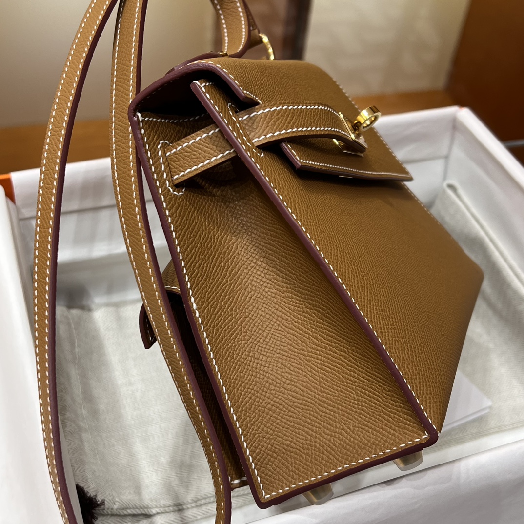 HERMES 爱马仕 Kelly Desorder 双面Kelly Epsom CK37 金棕色 进口蜜蜡线 全手工制作