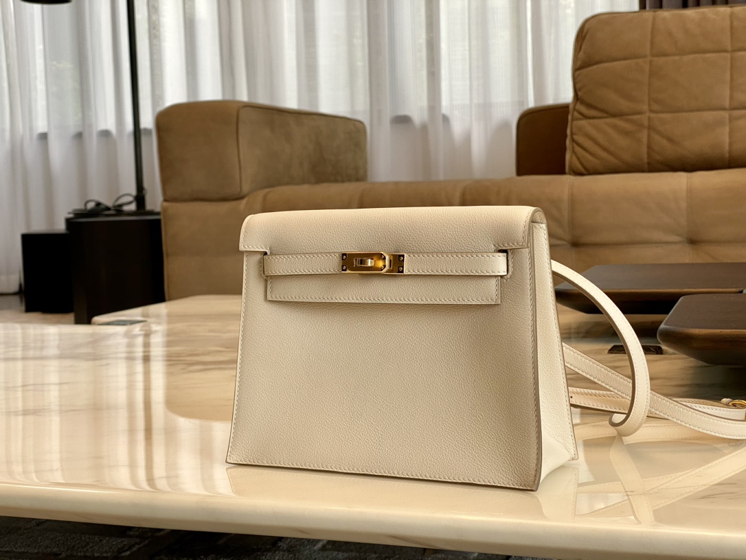 Birkinmm 铂金女王 HERMES 爱马仕 Kellydanse 22cm Evercolor皮 10 Craie 奶昔白 进口蜜蜡线 全手工制作