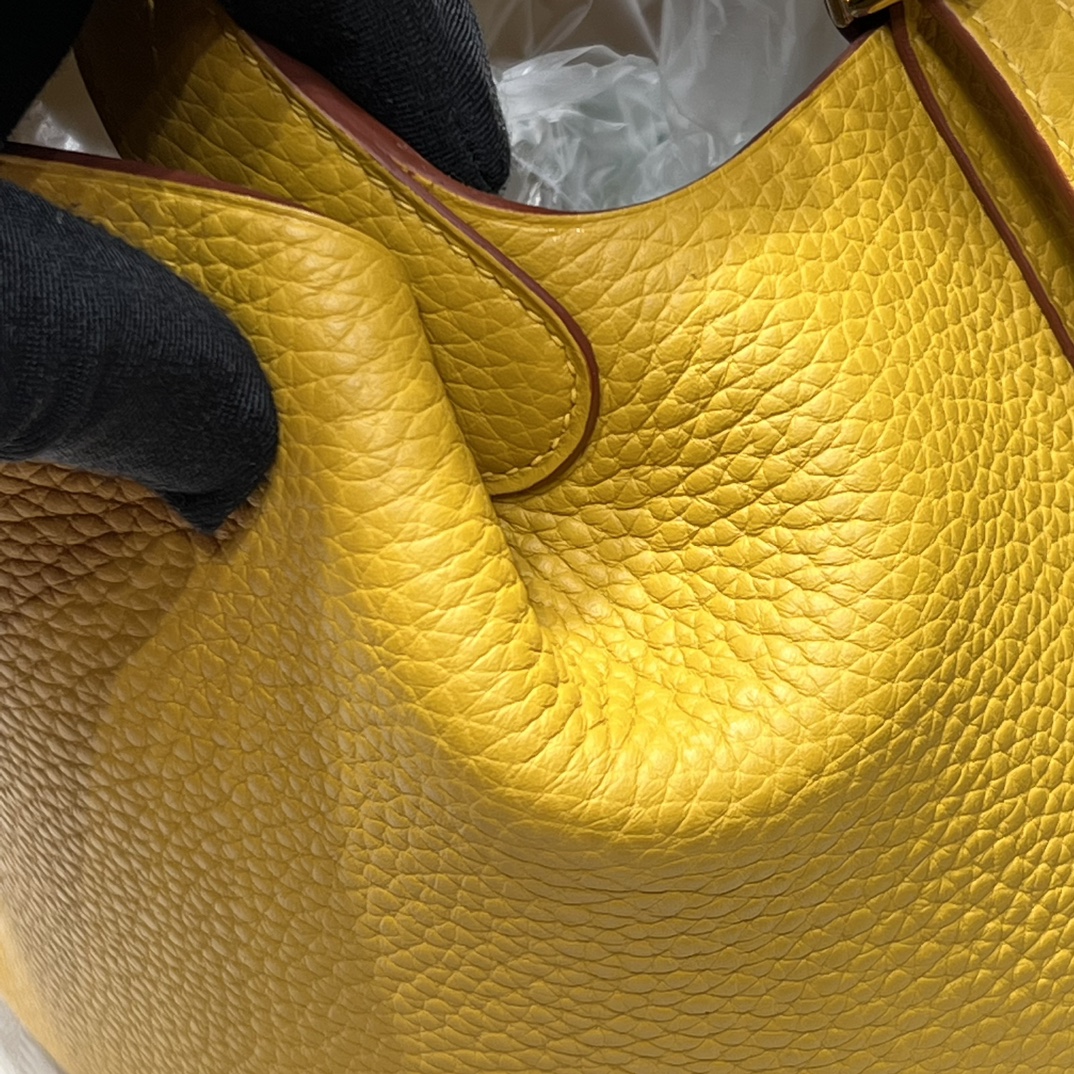 HERMES 爱马仕官网推荐 菜篮子 Picotin 纯手工 9D 琥珀黄 TC皮 进口蜜蜡线 全手工制作