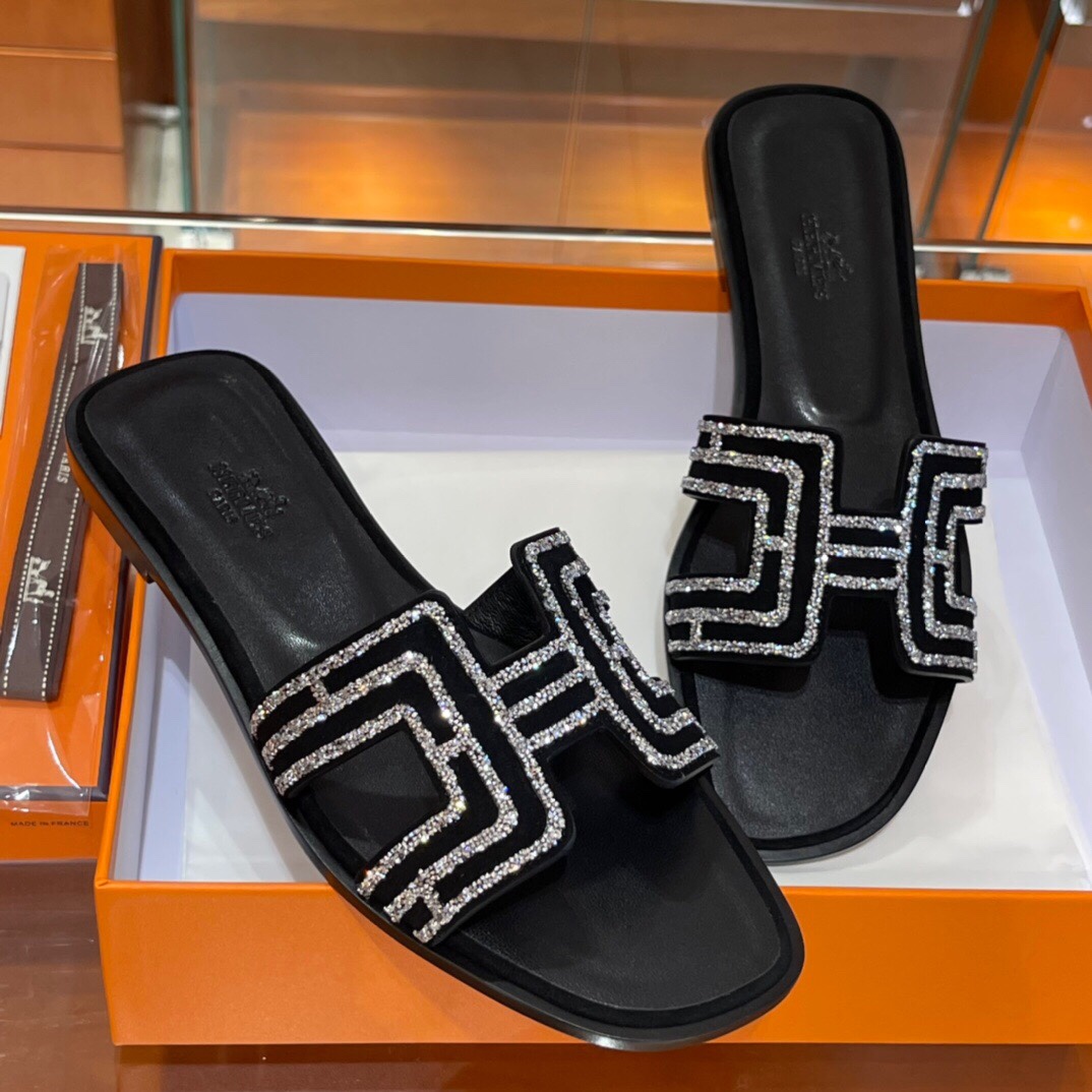 HERMES 爱马仕 拖鞋 34-41码 原厂同步水钻女鞋 进口真皮大底 全手工制作