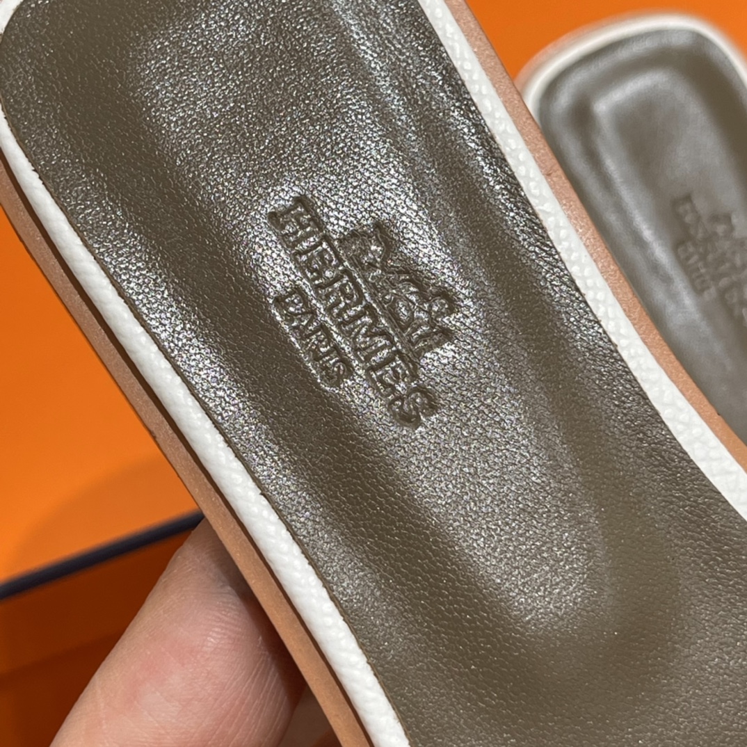 HERMES 爱马仕 H拖鞋 34-41码 原厂同步 进口真皮大底 全手工制作 01 Blanc 白色